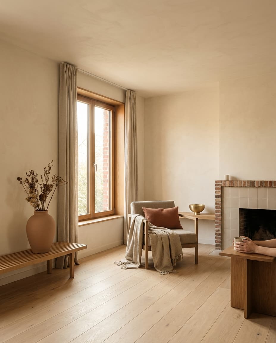 Intérieur d'une maison en brique rénovée à Lille — parquet chêne et lumière naturelle, Compas Rénovation