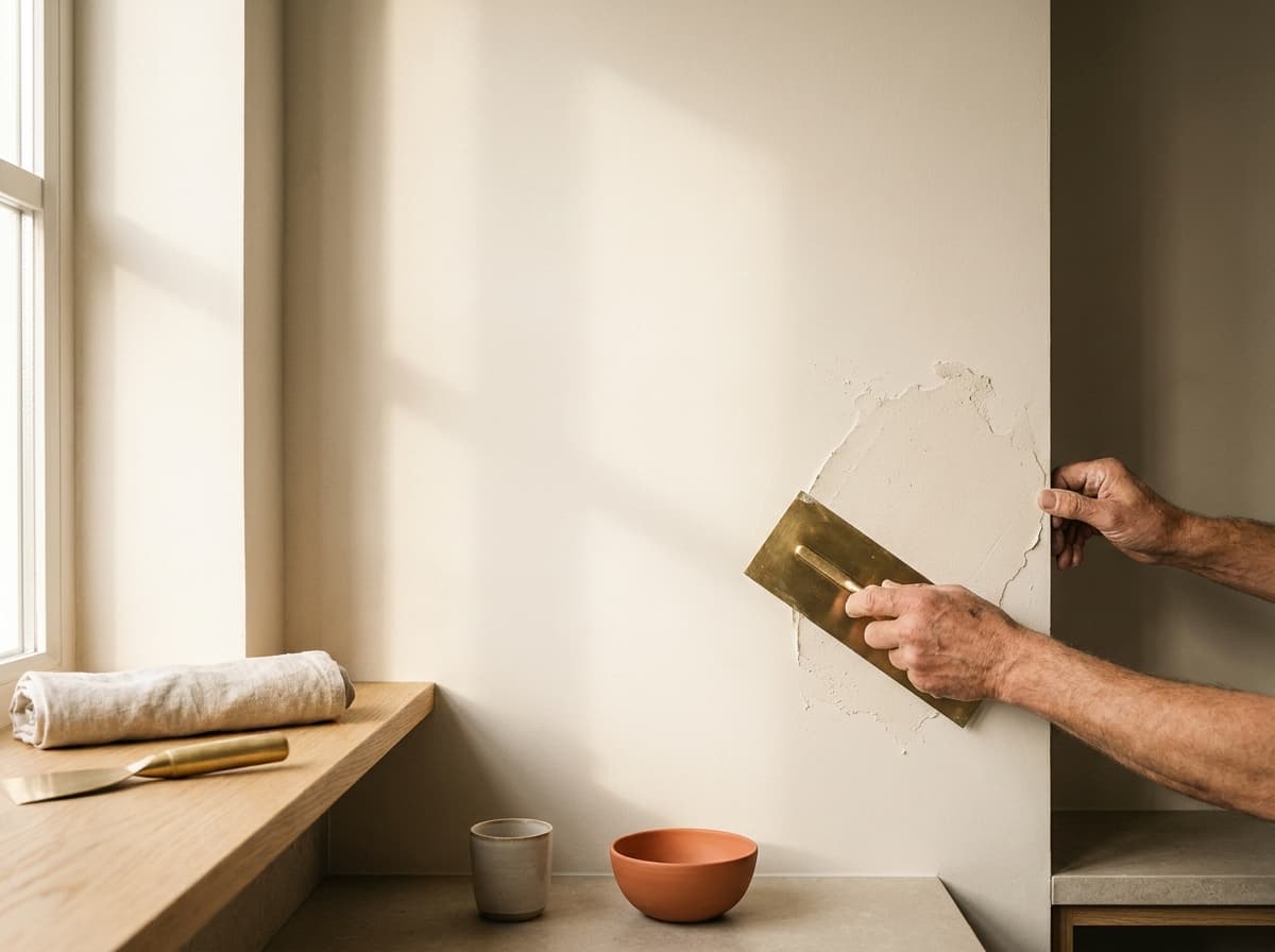 Artisan appliquant une finition soignée sur un mur — rénovation Compas